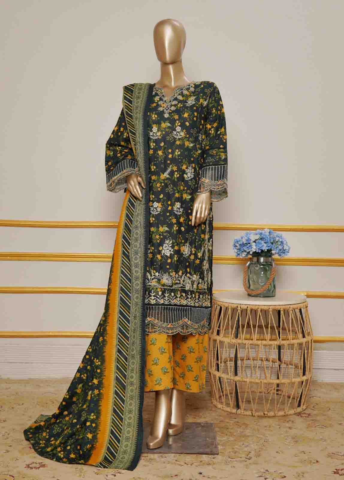 WKE-070 B-3 Piece Khaddar Embroidered Stitched Suit - Image 3