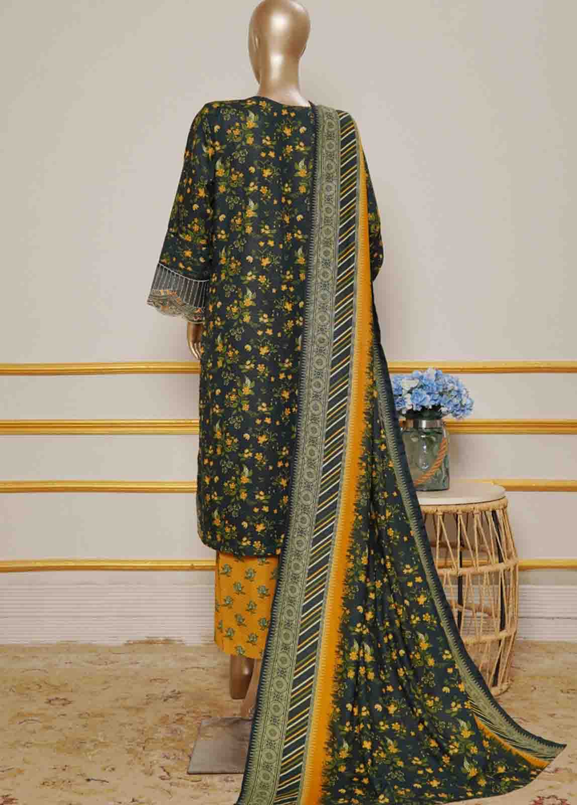 WKE-070 B-3 Piece Khaddar Embroidered Stitched Suit - Image 4