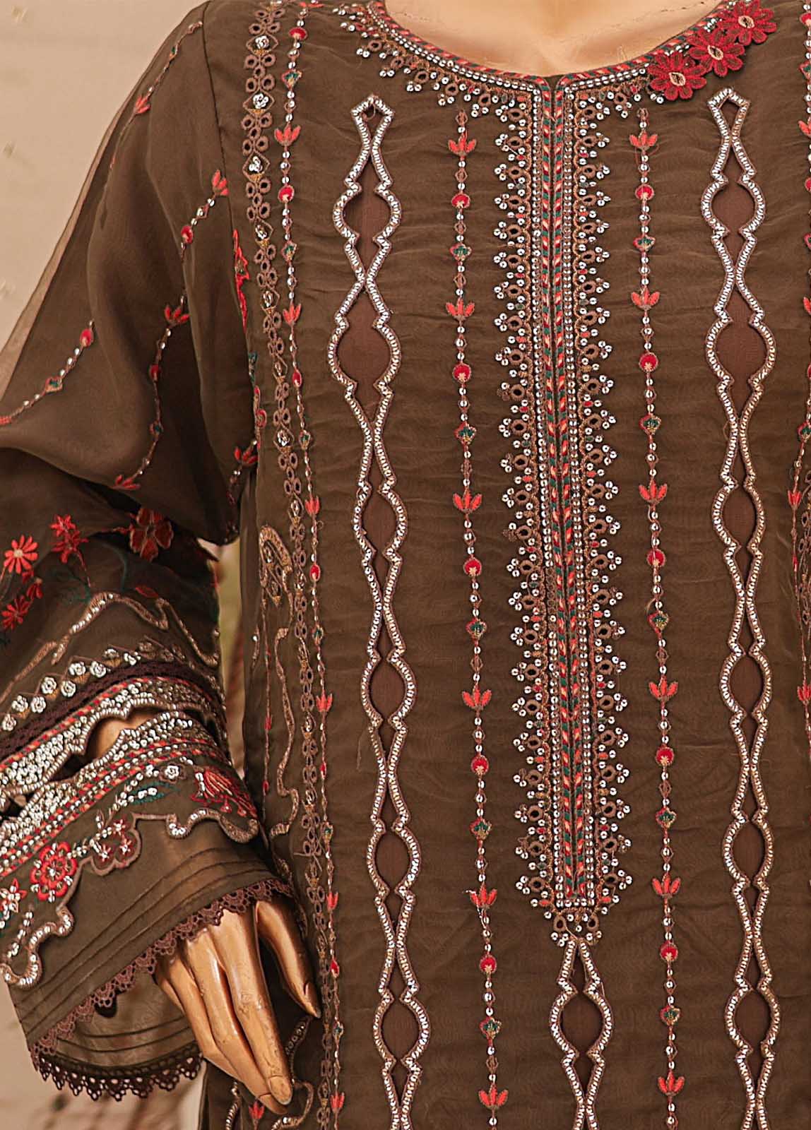 ZEF-2041 A- 3 Piece Embroidered Organza - Image 3