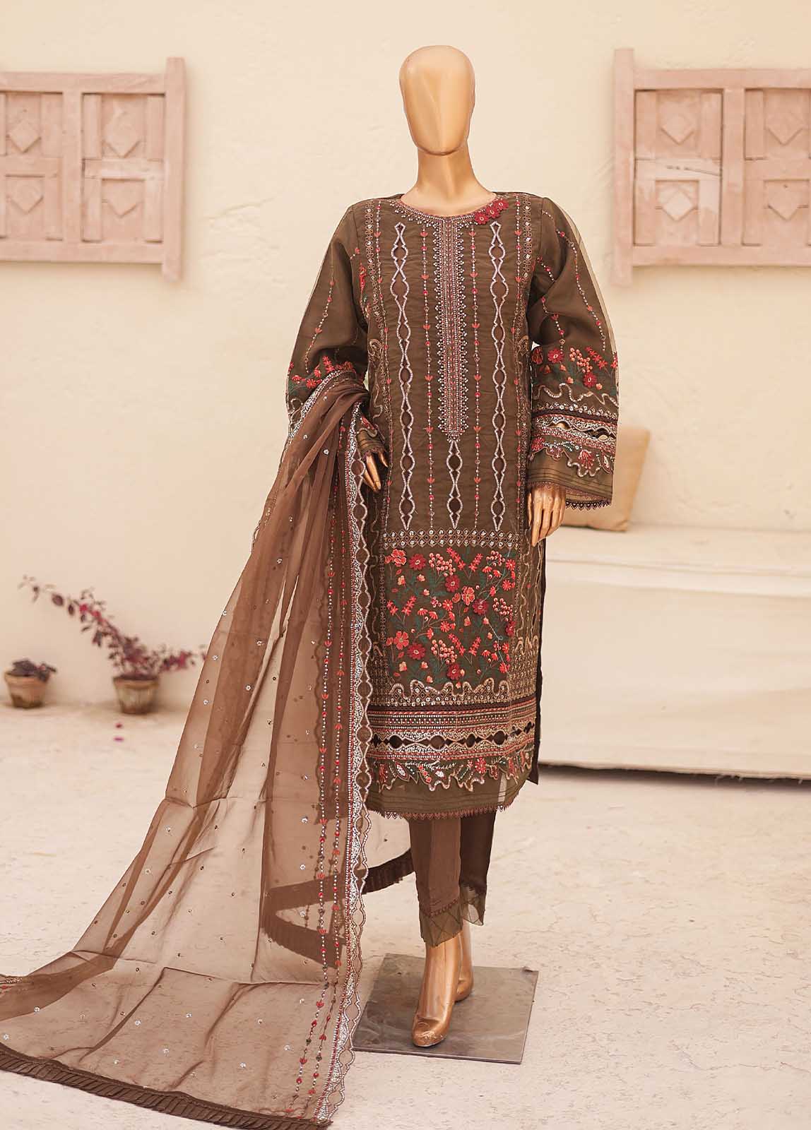 ZEF-2041 A- 3 Piece Embroidered Organza - Image 5