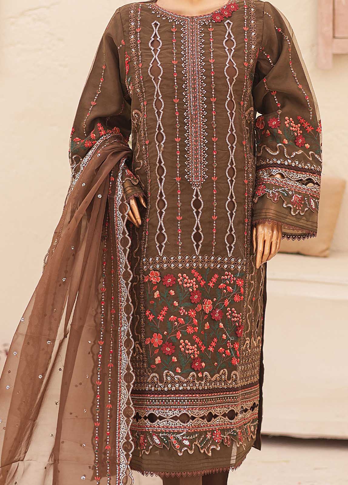 ZEF-2041 A- 3 Piece Embroidered Organza - Image 6